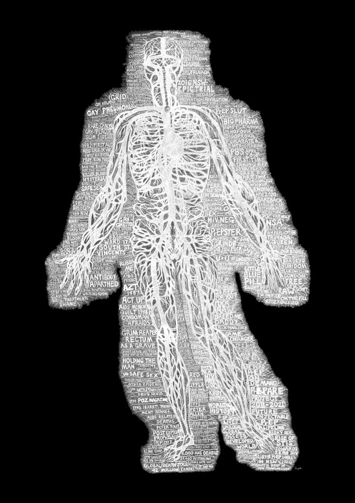 Pharmacological Drawing Transparency - The Pharmacological Body: AIDS/PrEP Map (Transparency) - Jeremy Smith .M Contemporary