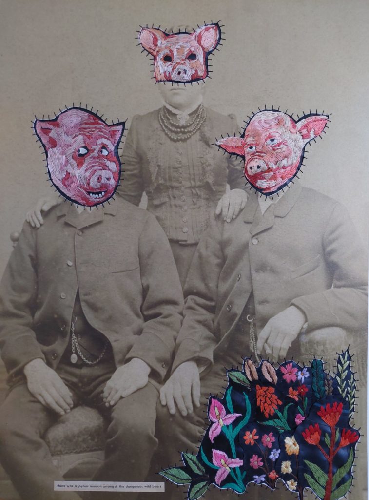 There was a joyous reunion amongst the dangerous wild boars 2024 Photographic print thread and rubber 84 x 59 cm 1 - There was a joyous reunion amongst the dangerous wild boars - Hannalie Taute .M Contemporary