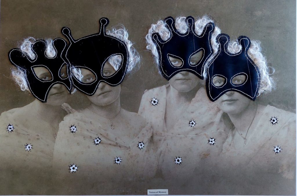 6. Sisters of Mystery 2024 Photographic print on board thread pencil rubber and synthetic hair - Sisters of Mystery - Hannalie Taute .M Contemporary