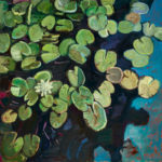 WATERLILLIES AT CENTENNIAL PARK 102 CM X 102 CM OIL ON LINEN - JANE GUTHLEBEN | ROOM FULL OF LEAVES - .M Contemporary